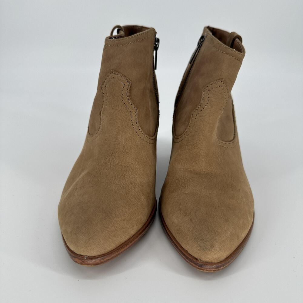 Frye Boots Womens Size 8M Tan Ash Western Ankle Zip Leather Stacked Heel Shoes - Picture 8 of 15